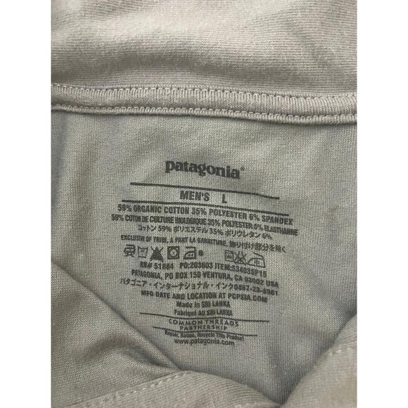 Patagonia Men's Polo Large Gray Shirt Organic Cotton Yellow Stitch Trim V Neck - Picture 5 of 9